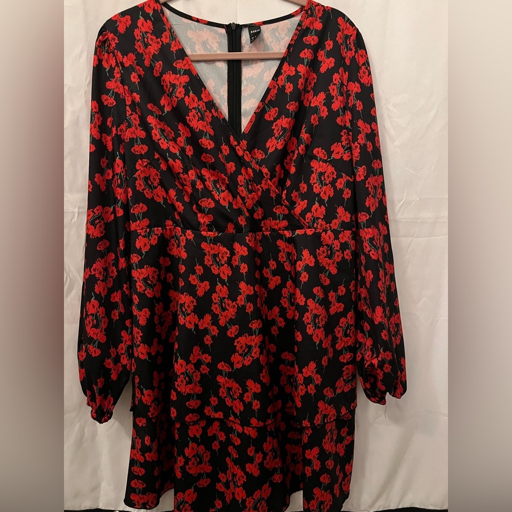 SHEIN Black and Red Floral Dress